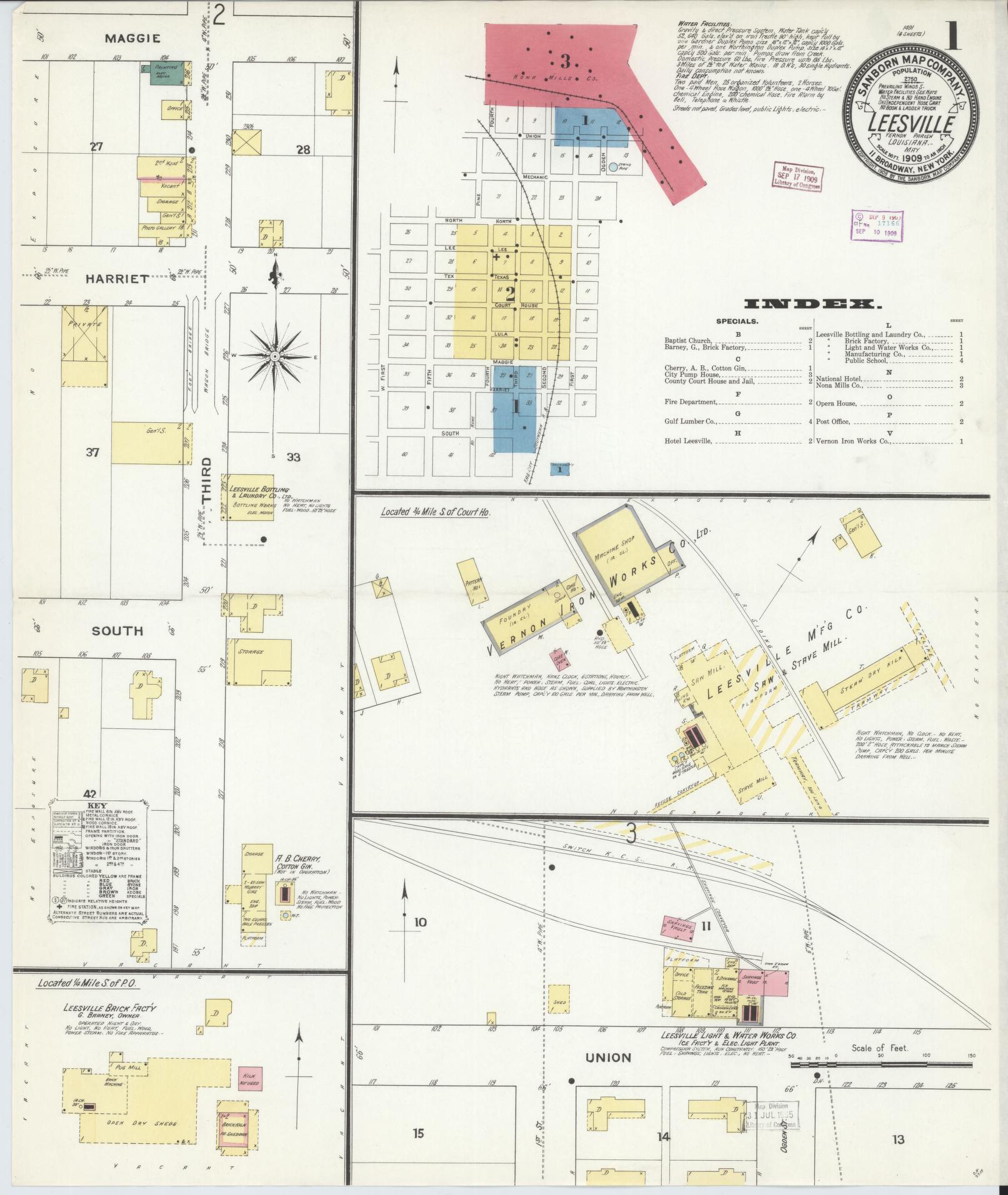 Sanborn Fire Insurance Map from Leesville, Vernon Parish, Louisiana. (1909) – Historic Sanborn Fire Insurance Map Print