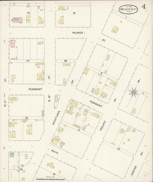 Sanborn Fire Insurance Map from Miles City, Custer County, Montana (1888), Sheet #0004 - Historic Sanborn Fire Insurance Map Print, vintage old map wall art, antique decor, genealogy gift, Montana Montana map