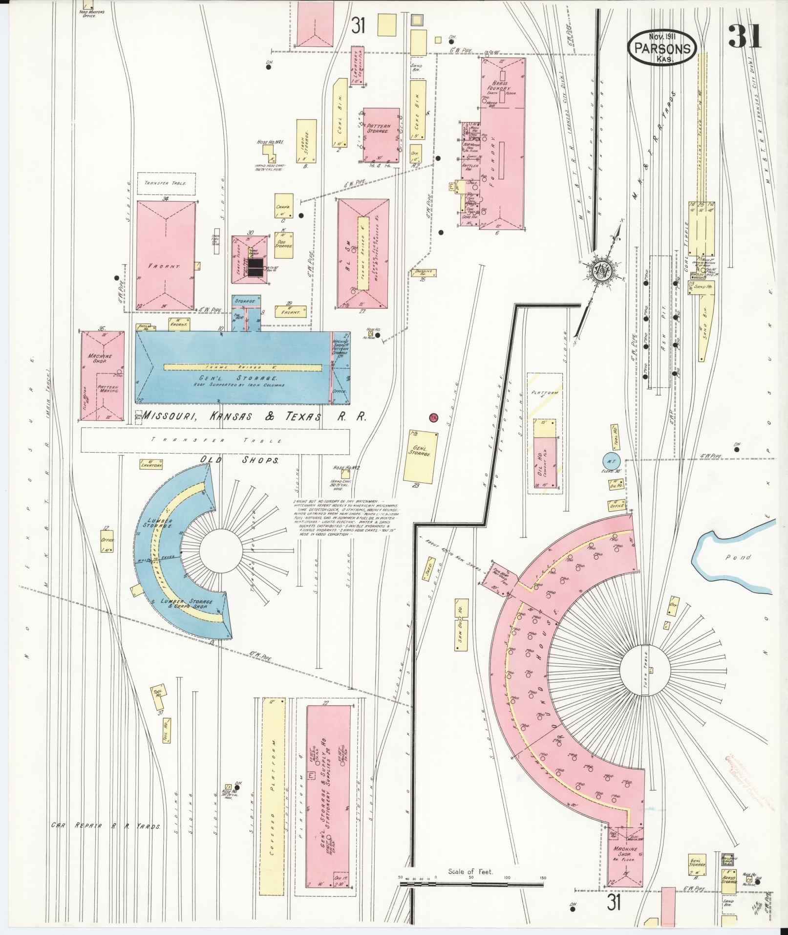 Sanborn Fire Insurance Map from Parsons, Labette County, Kansas (1911), Sheet #0031 - Historic Sanborn Fire Insurance Map Print, vintage old map wall art, antique decor, genealogy gift, Kansas Kansas map