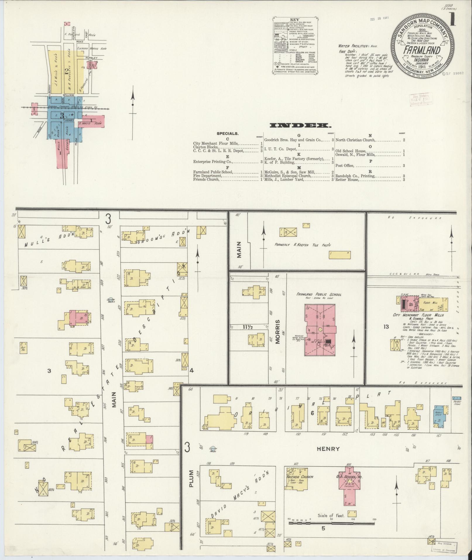 Sanborn Fire Insurance Map from Farmland, Randolph County, Indiana (1911), Sheet #0001 - Complete Map Set gallery image, historic Sanborn map, vintage wall art, Indiana Indiana