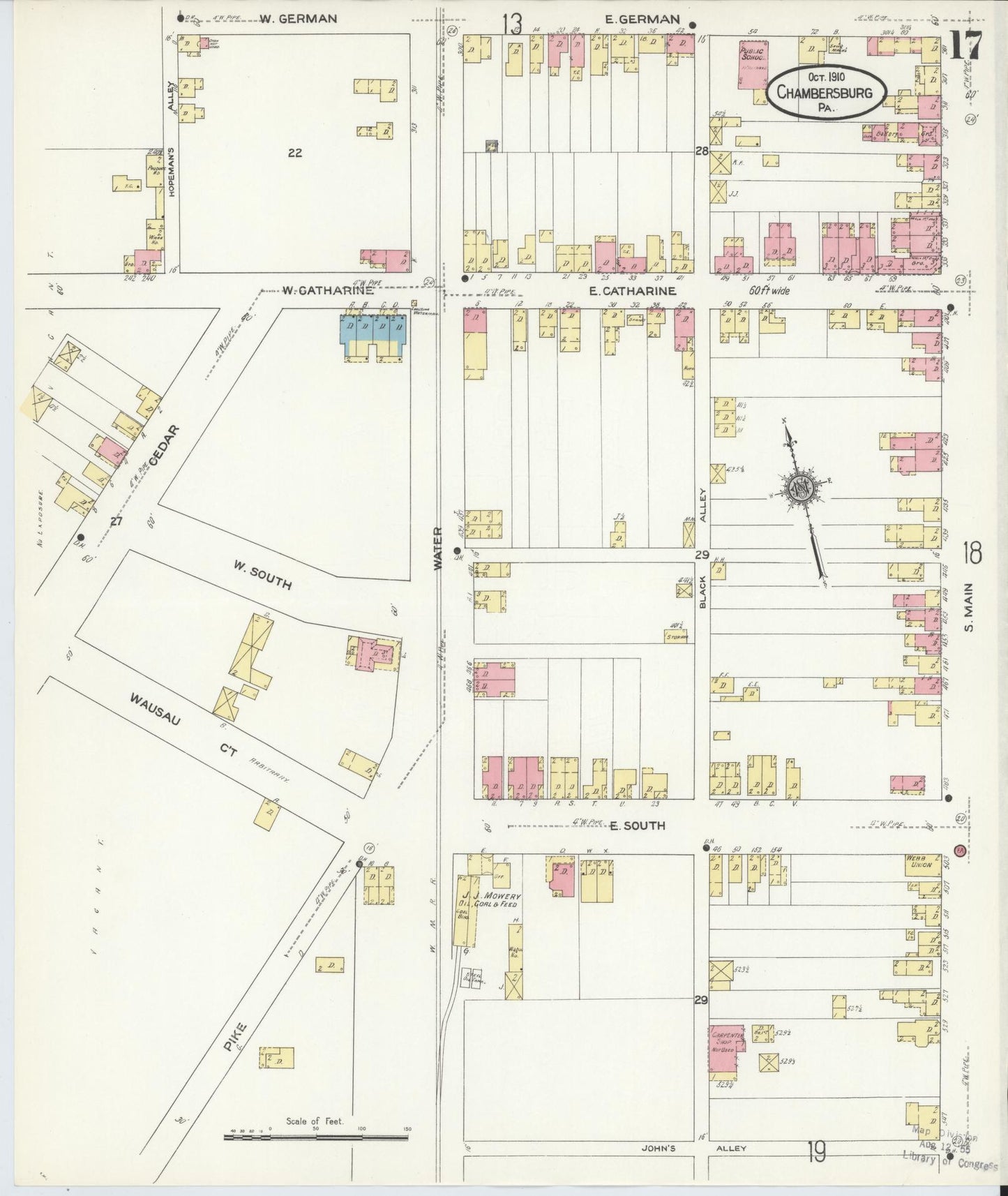 Sanborn Fire Insurance Map from Chambersburg, Franklin County, Pennsylvania (1910), Sheet #0017 - Historic Sanborn Fire Insurance Map Print, vintage old map wall art, antique decor, genealogy gift, Pennsylvania Pennsylvania map