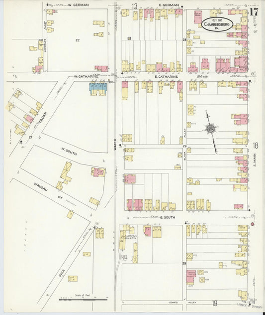 Sanborn Fire Insurance Map from Chambersburg, Franklin County, Pennsylvania (1910), Sheet #0017 - Historic Sanborn Fire Insurance Map Print, vintage old map wall art, antique decor, genealogy gift, Pennsylvania Pennsylvania map