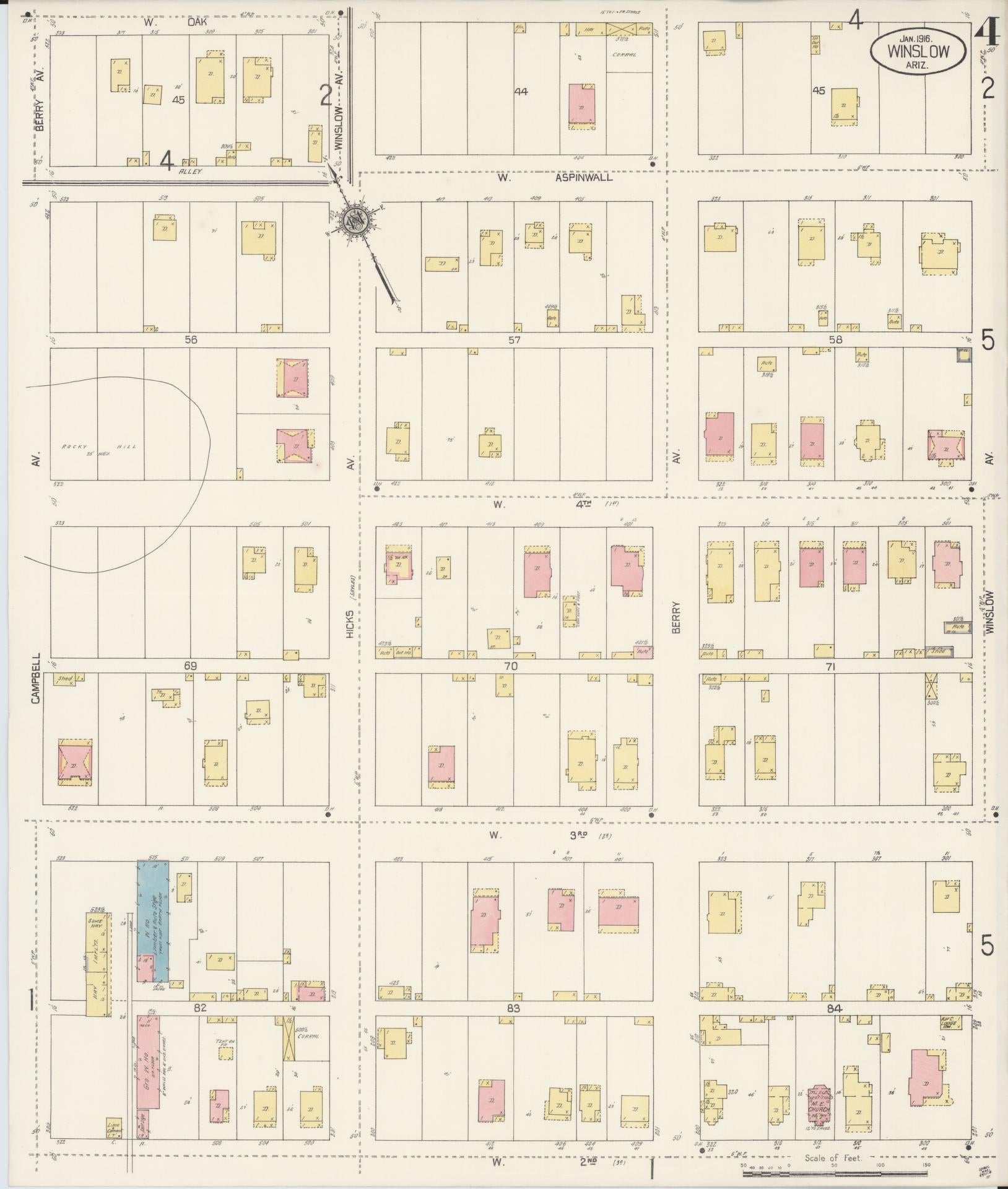 Sanborn Fire Insurance Map from Winslow, Navajo County, Arizona (1916), Sheet #0004 - Complete Map Set gallery image, historic Sanborn map, vintage wall art, Arizona Arizona