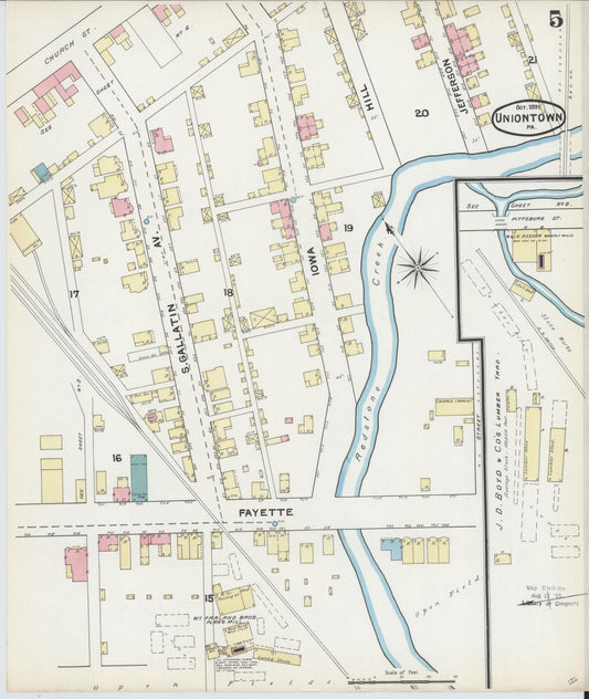 Sanborn Fire Insurance Map from Uniontown, Fayette County, Pennsylvania (1891), Sheet #0005 - Historic Sanborn Fire Insurance Map Print, vintage old map wall art, antique decor, genealogy gift, Pennsylvania Pennsylvania map