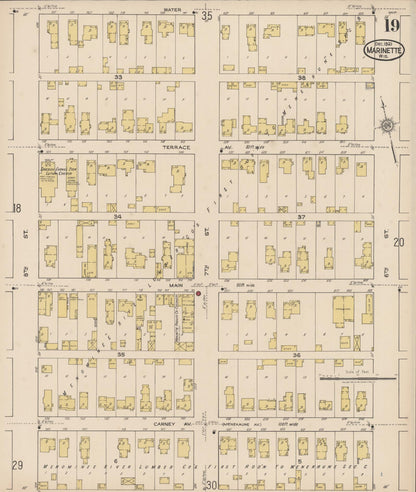 Sanborn Fire Insurance Map from Marinette, Marinette County, Wisconsin (1921), Sheet #0019 - Historic Sanborn Fire Insurance Map Print, vintage old map wall art, antique decor, genealogy gift, Wisconsin Wisconsin map