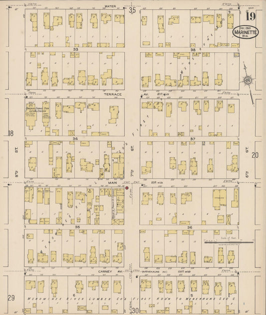 Sanborn Fire Insurance Map from Marinette, Marinette County, Wisconsin (1921), Sheet #0019 - Historic Sanborn Fire Insurance Map Print, vintage old map wall art, antique decor, genealogy gift, Wisconsin Wisconsin map
