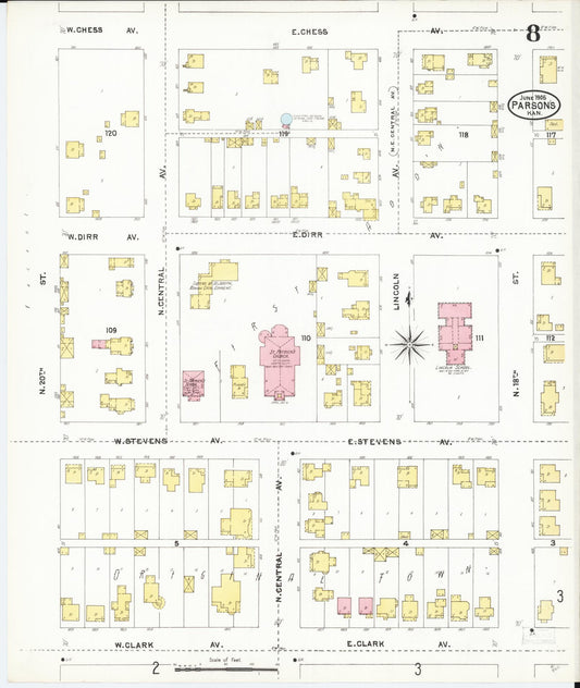 Sanborn Fire Insurance Map from Parsons, Labette County, Kansas (1905), Sheet #0008 - Historic Sanborn Fire Insurance Map Print, vintage old map wall art, antique decor, genealogy gift, Kansas Kansas map