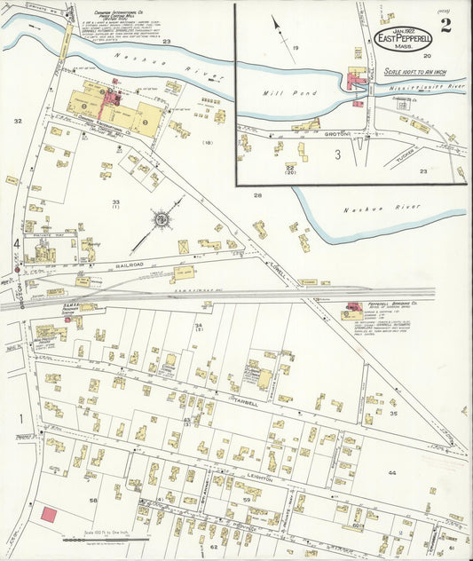 Sanborn Fire Insurance Map from East Pepperell, Middlesex County, Massachusetts (1922), Sheet #0002 - Historic Sanborn Fire Insurance Map Print, vintage old map wall art, antique decor, genealogy gift, Massachusetts Massachusetts map