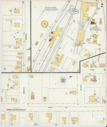 Sanborn Fire Insurance Map from Live Oak, Suwanee County, Florida (1903), Sheet #0007 - Historic Sanborn Fire Insurance Map Print, vintage old map wall art, antique decor, genealogy gift, Florida Florida map