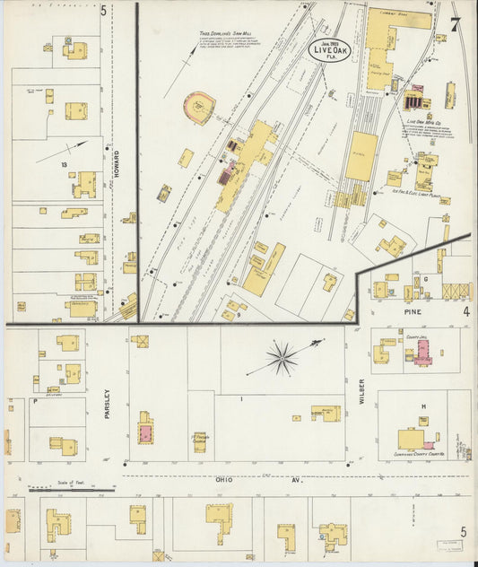 Sanborn Fire Insurance Map from Live Oak, Suwanee County, Florida (1903), Sheet #0007 - Historic Sanborn Fire Insurance Map Print, vintage old map wall art, antique decor, genealogy gift, Florida Florida map