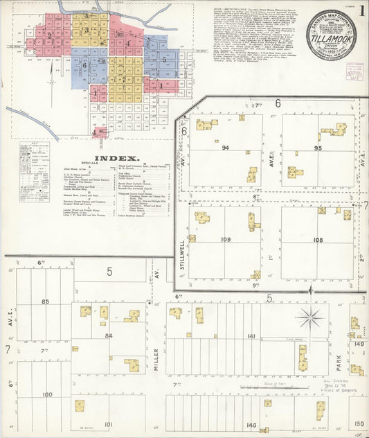 Sanborn Fire Insurance Map from Tillamook, Tillamook County, Oregon (1905), Sheet #0001 - Historic Sanborn Fire Insurance Map Print, vintage old map wall art, antique decor, genealogy gift, Oregon Oregon map