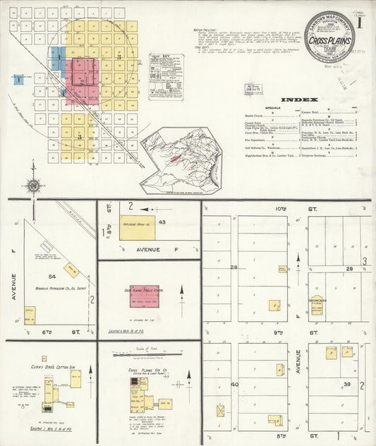Sanborn Fire Insurance Map from Cross Plains, Callahan County, Texas (1921), Sheet #0001 - Complete Map Set gallery image, historic Sanborn map, vintage wall art, Texas Texas