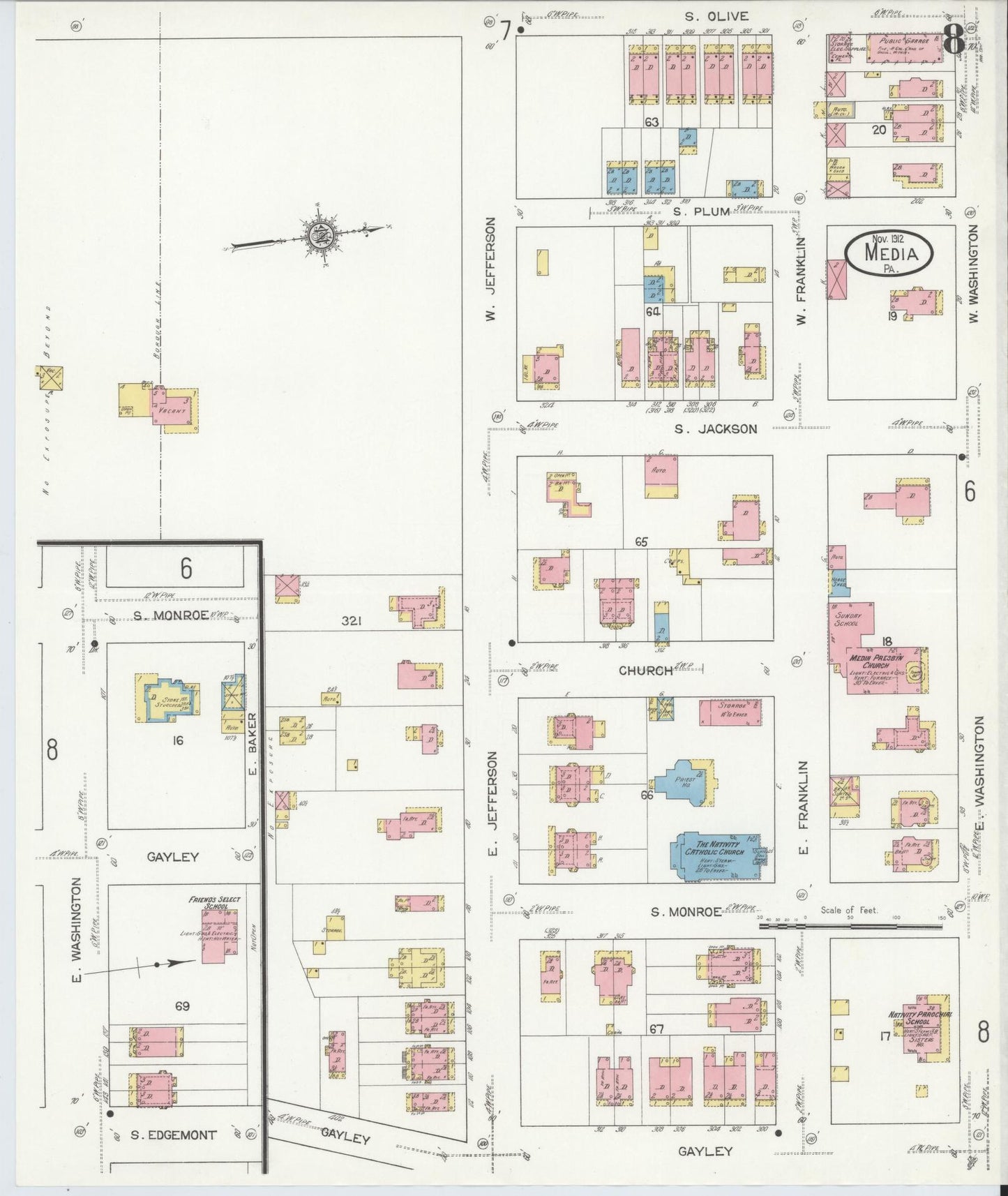 Sanborn Fire Insurance Map from Media, Delaware County, Pennsylvania (1912), Sheet #0008 - Complete Map Set gallery image, historic Sanborn map, vintage wall art, Pennsylvania Pennsylvania