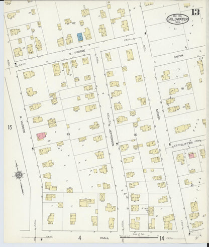 Sanborn Fire Insurance Map from Coldwater, Branch County, Michigan (1914), Sheet #0013 - Historic Sanborn Fire Insurance Map Print, vintage old map wall art, antique decor, genealogy gift, Michigan Michigan map