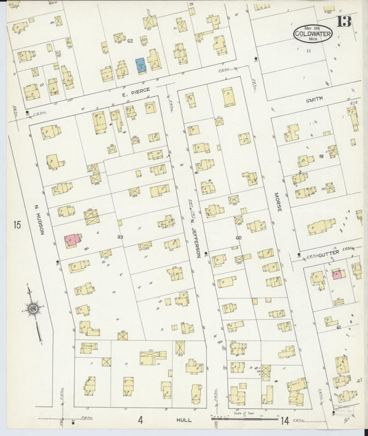 Sanborn Fire Insurance Map from Coldwater, Branch County, Michigan (1914), Sheet #0013 - Historic Sanborn Fire Insurance Map Print, vintage old map wall art, antique decor, genealogy gift, Michigan Michigan map