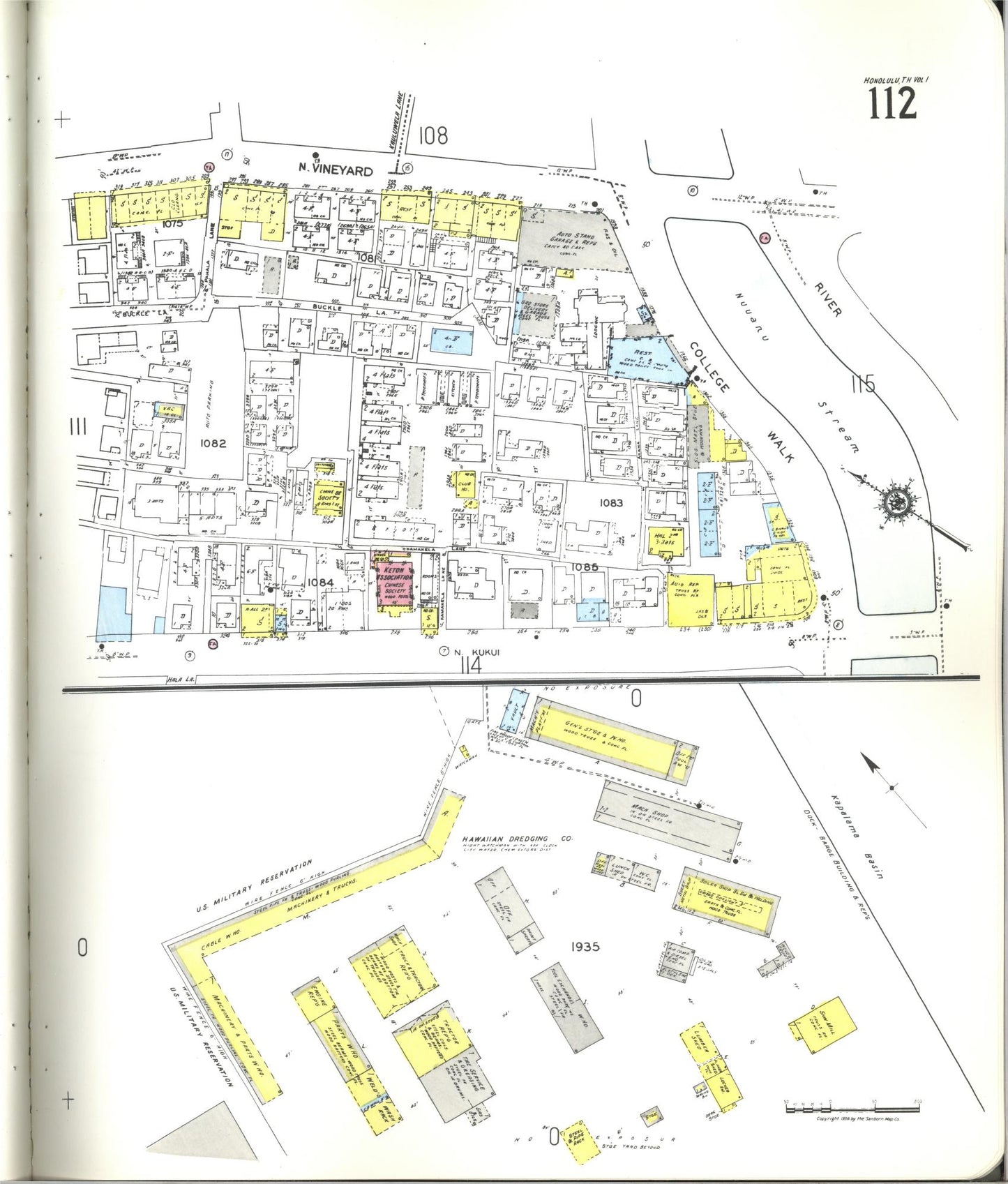 Sanborn Fire Insurance Map from Honolulu, Oahu County, Hawaii (1955), Sheet #0112 - Historic Sanborn Fire Insurance Map Print
