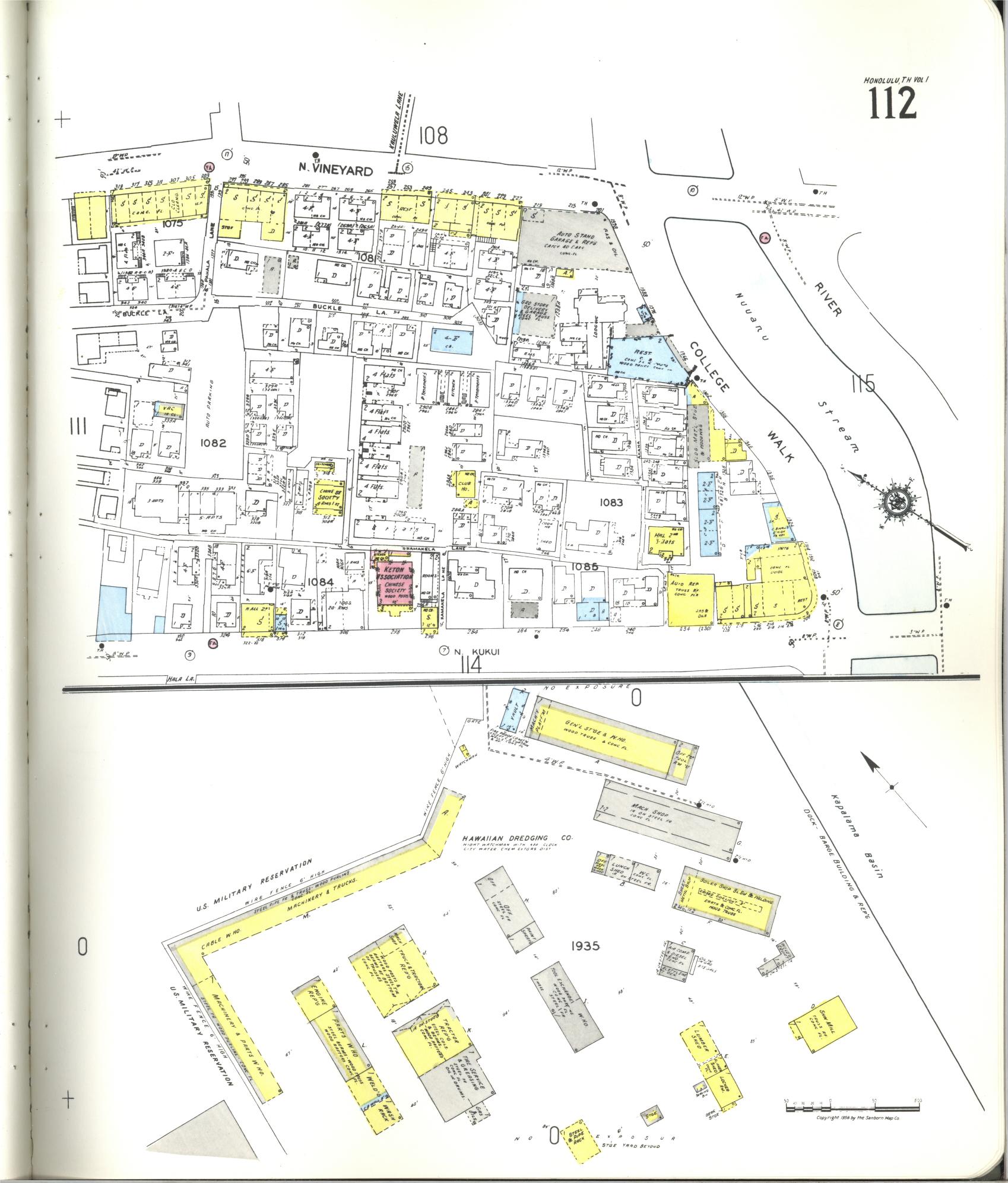 Sanborn Fire Insurance Map from Honolulu, Oahu County, Hawaii (1955), Sheet #0112 - Historic Sanborn Fire Insurance Map Print