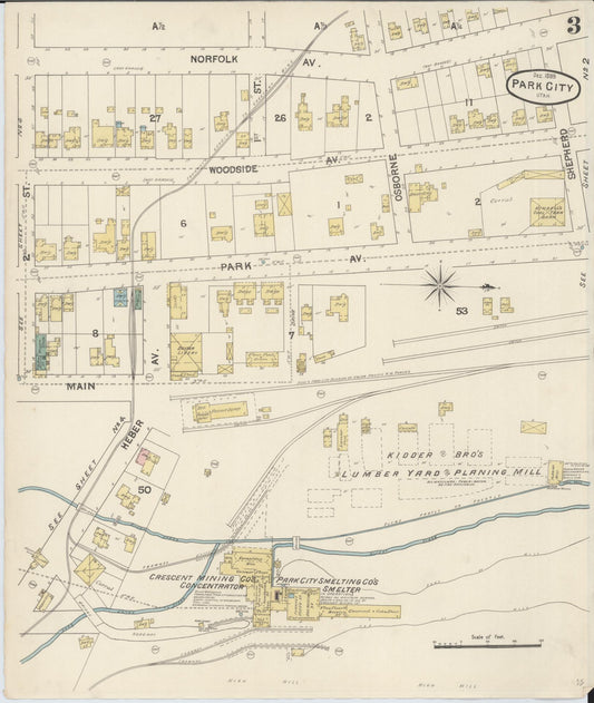 Sanborn Fire Insurance Map from Park City, Summit County, Utah (1889), Sheet #0003 - Historic Sanborn Fire Insurance Map Print, vintage old map wall art, antique decor, genealogy gift, Utah Utah map