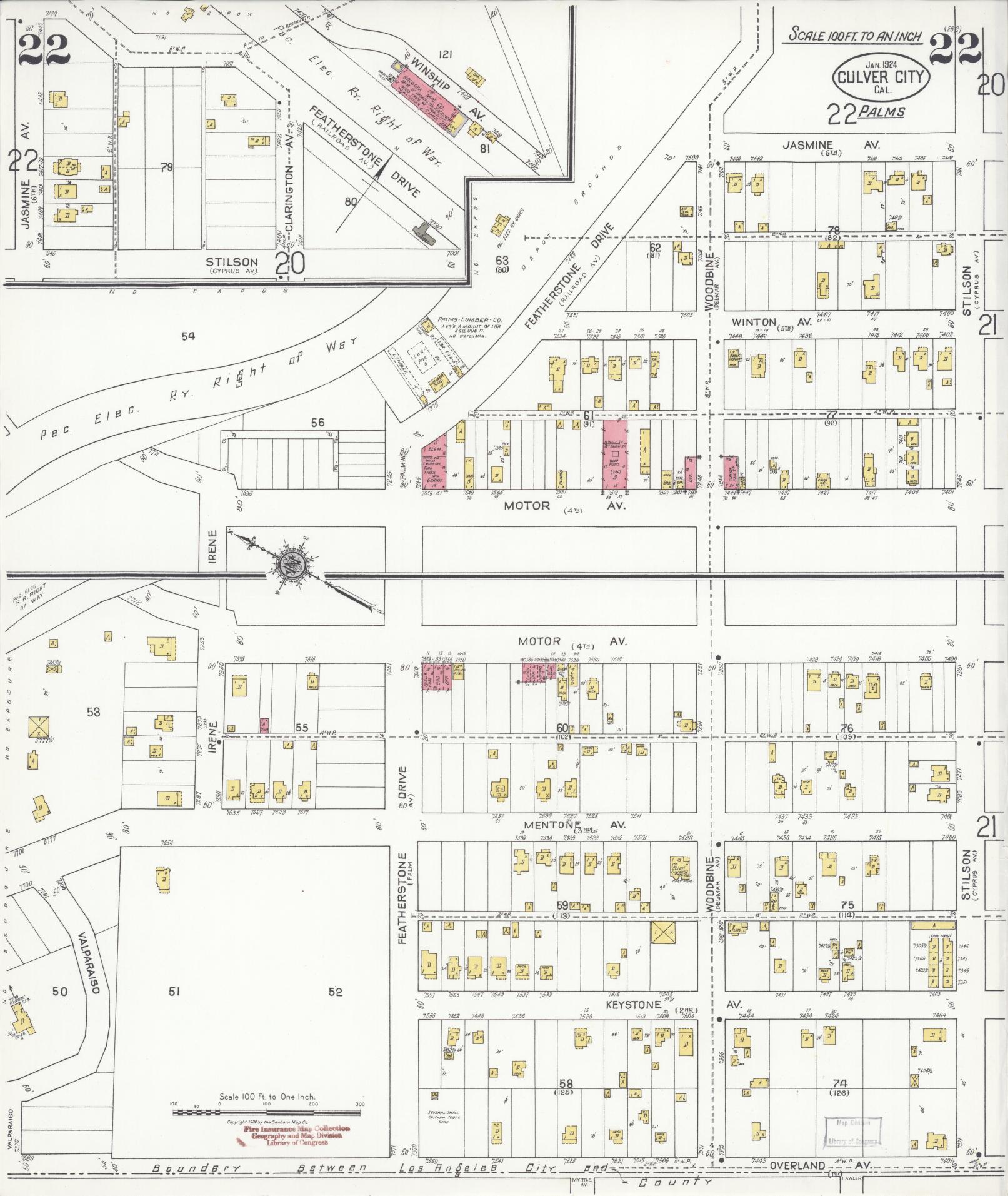Sanborn Fire Insurance Map from Culver City, Los Angeles County, California (1924), Sheet #0022 - Historic Sanborn Fire Insurance Map Print, vintage old map wall art, antique decor, genealogy gift, California California map
