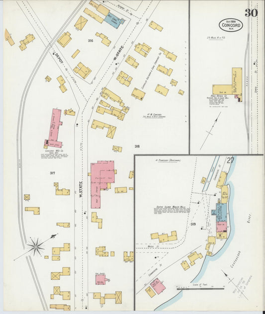 Sanborn Fire Insurance Map from Concord, Merrimack County, New Hampshire (1899), Sheet #0030 - Historic Sanborn Fire Insurance Map Print, vintage old map wall art, antique decor, genealogy gift, New Hampshire New Hampshire map