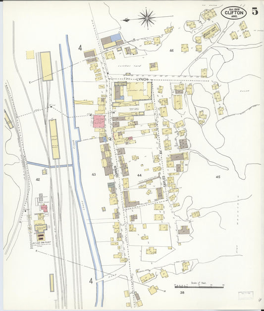 Sanborn Fire Insurance Map from Clifton, Greenlee County, Arizona (1908), Sheet #0005 - Historic Sanborn Fire Insurance Map Print, vintage old map wall art, antique decor, genealogy gift, Arizona Arizona map