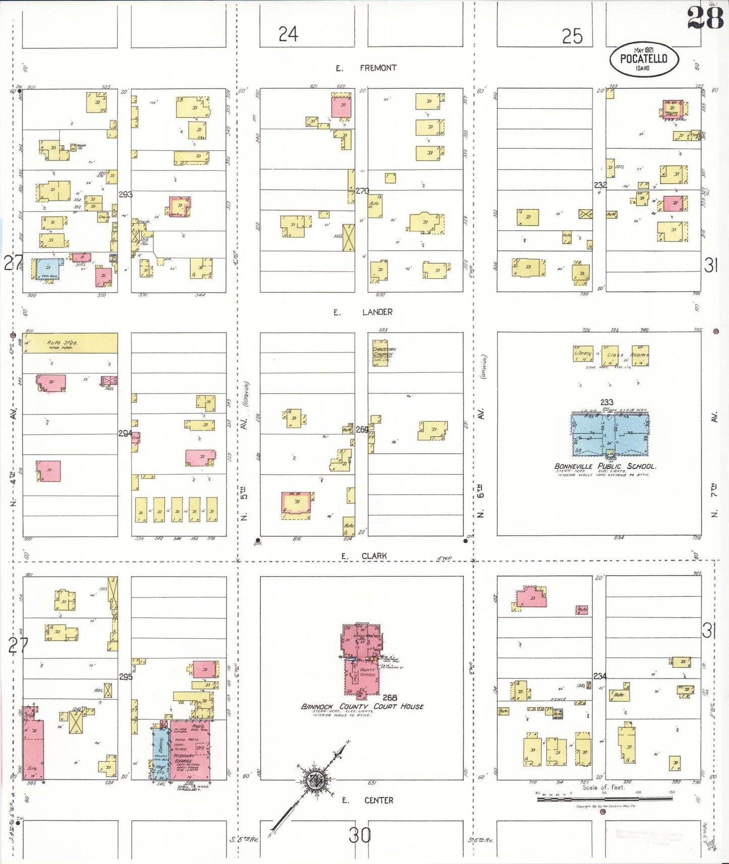 Sanborn Fire Insurance Map from Pocatello, Bannock County, Idaho (1921), Sheet #0028 - Complete Map Set gallery image, historic Sanborn map, vintage wall art, Idaho Idaho