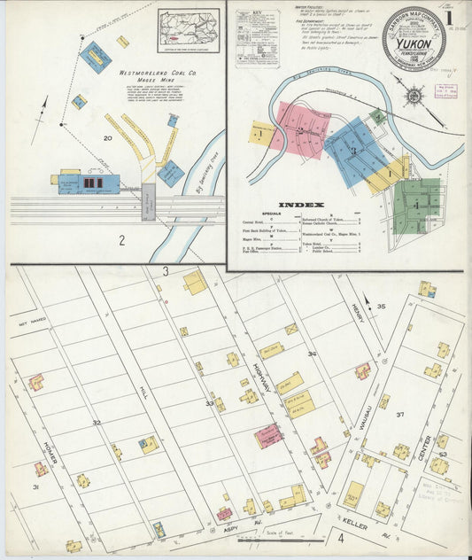 Sanborn Fire Insurance Map from Yukon, Westmoreland County, Pennsylvania (1916), Sheet #0001 - Historic Sanborn Fire Insurance Map Print, vintage old map wall art, antique decor, genealogy gift, Pennsylvania Pennsylvania map