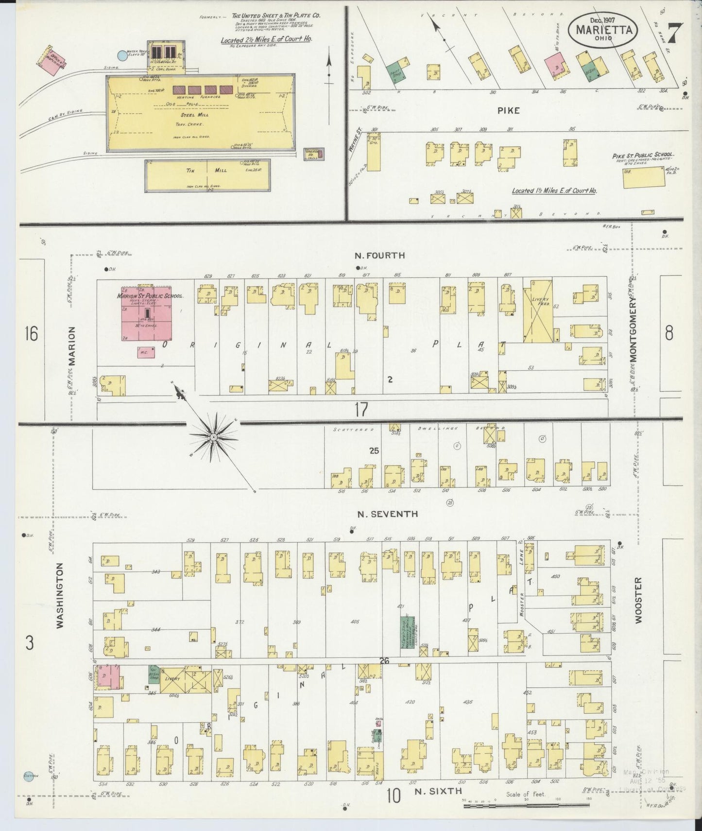 Sanborn Fire Insurance Map from Marietta, Washington County, Ohio (1907), Sheet #0007 - Complete Map Set gallery image, historic Sanborn map, vintage wall art, Ohio Ohio
