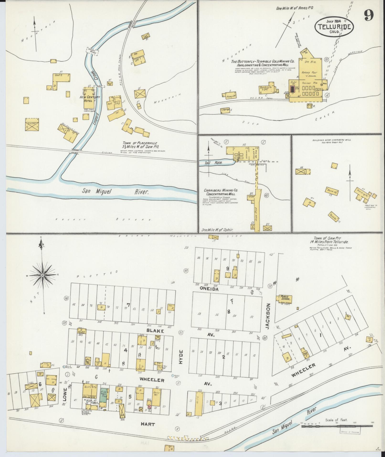 Sanborn Fire Insurance Map from Telluride, San Miguel County, Colorado (1904), Sheet #0009 - Historic Sanborn Fire Insurance Map Print, vintage old map wall art, antique decor, genealogy gift, Colorado Colorado map