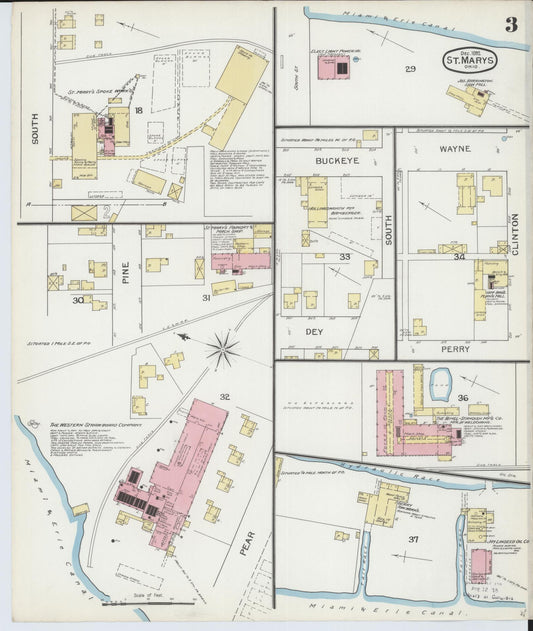 Sanborn Fire Insurance Map from Saint Marys, Auglaize County, Ohio (1892), Sheet #0003 - Historic Sanborn Fire Insurance Map Print, vintage old map wall art, antique decor, genealogy gift, Ohio Ohio map