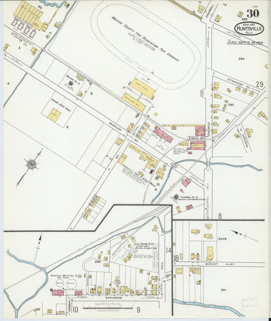 Sanborn Fire Insurance Map from Huntsville, Madison County, Alabama (1921), Sheet #0030 - Historic Sanborn Fire Insurance Map Print, vintage old map wall art, antique decor, genealogy gift, Alabama Alabama map