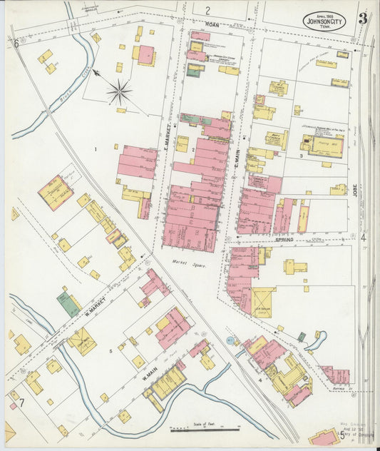 Sanborn Fire Insurance Map from Johnson City, Washington County, Tennessee (1903), Sheet #0003 - Historic Sanborn Fire Insurance Map Print, vintage old map wall art, antique decor, genealogy gift, Tennessee Tennessee map