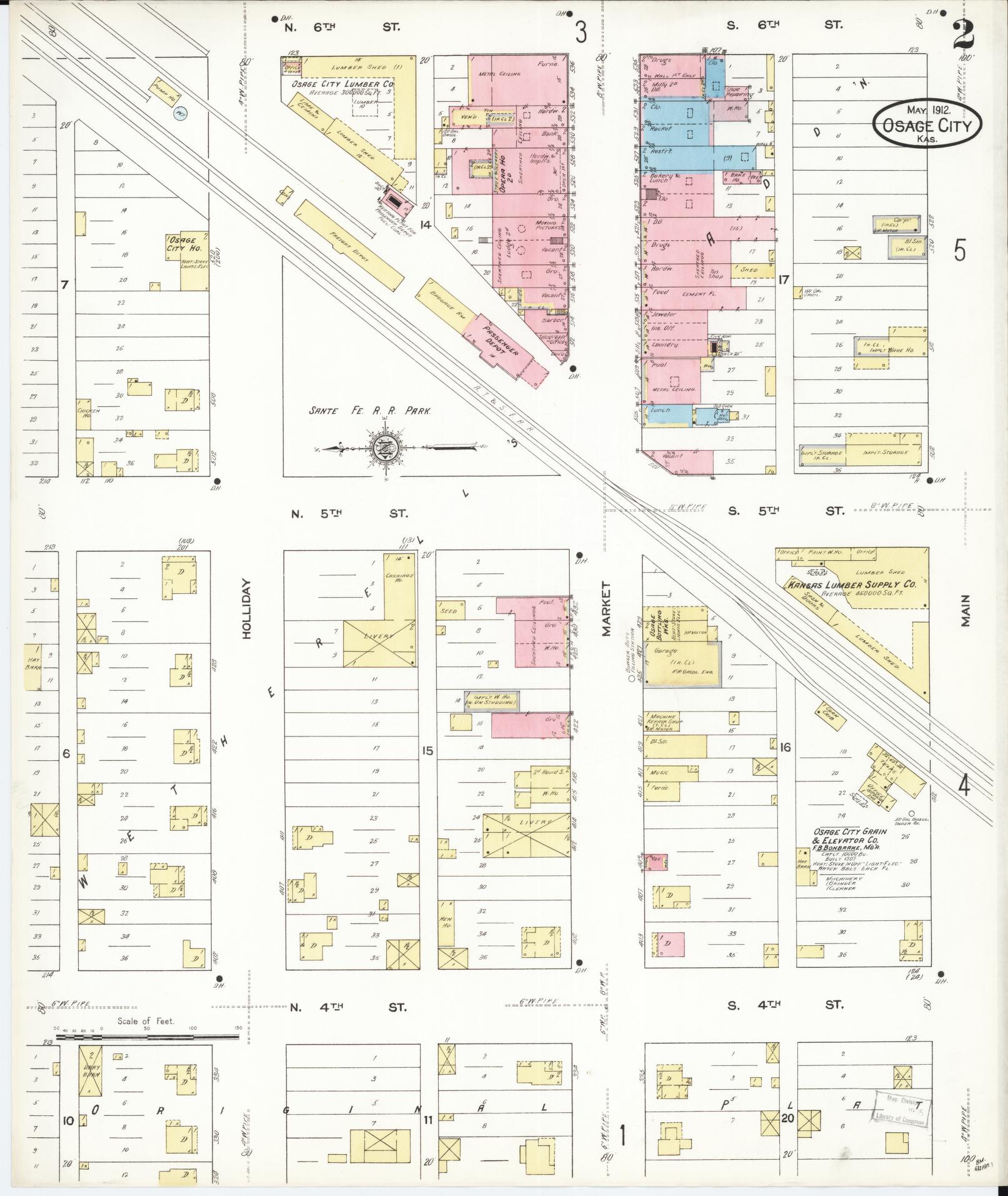 Sanborn Fire Insurance Map from Osage City, Osage County, Kansas (1912), Sheet #0002 - Historic Sanborn Fire Insurance Map Print, vintage old map wall art, antique decor, genealogy gift, Kansas Kansas map