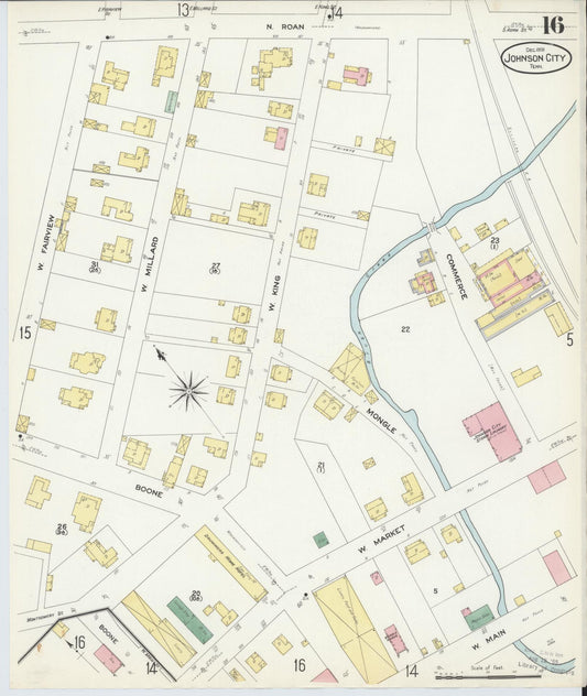 Sanborn Fire Insurance Map from Johnson City, Washington County, Tennessee (1908), Sheet #0016 - Historic Sanborn Fire Insurance Map Print, vintage old map wall art, antique decor, genealogy gift, Tennessee Tennessee map