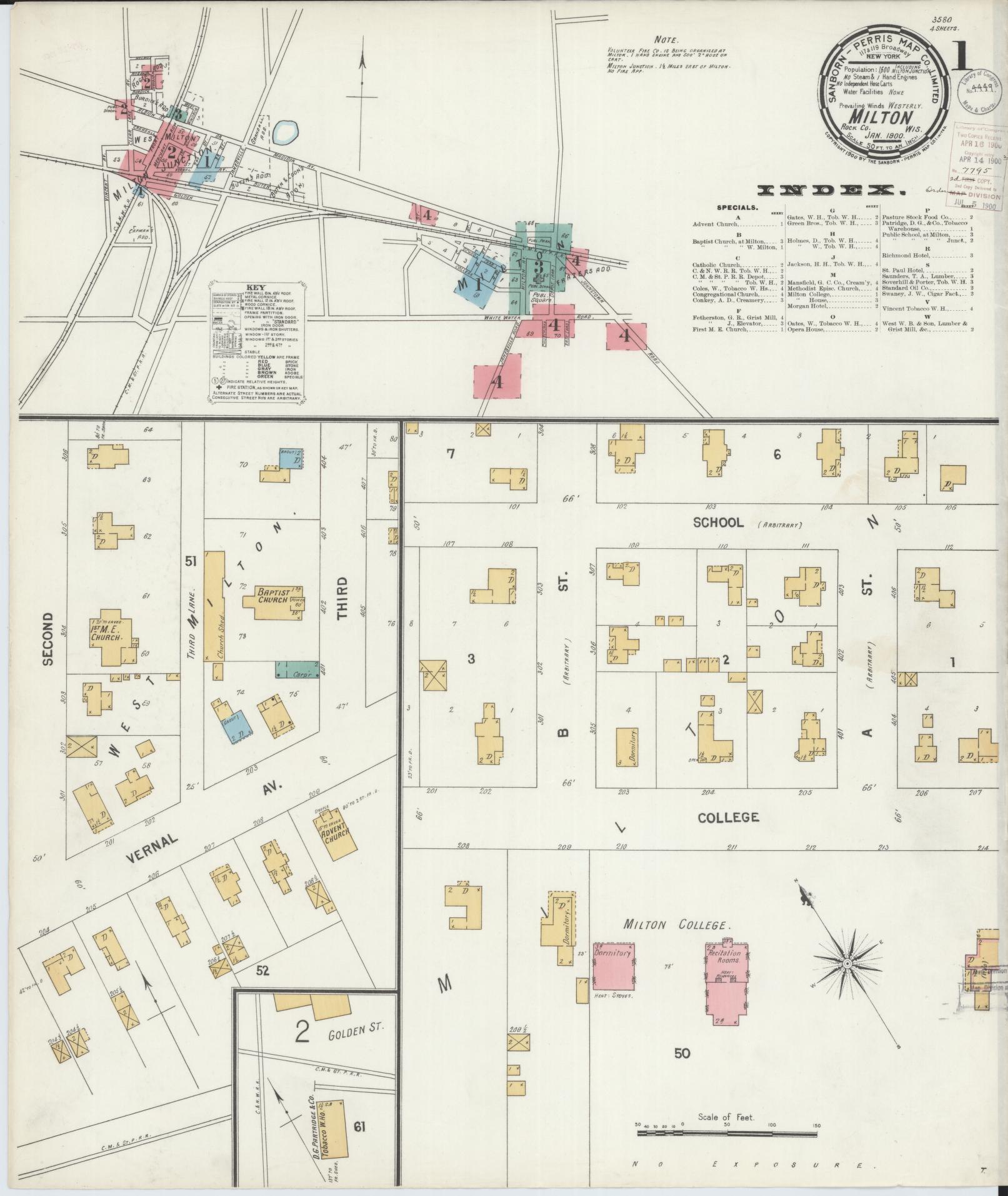 Sanborn Fire Insurance Map from Milton, Rock County, Wisconsin (1900), Sheet #0001 - Historic Sanborn Fire Insurance Map Print, vintage old map wall art, antique decor, genealogy gift, Wisconsin Wisconsin map