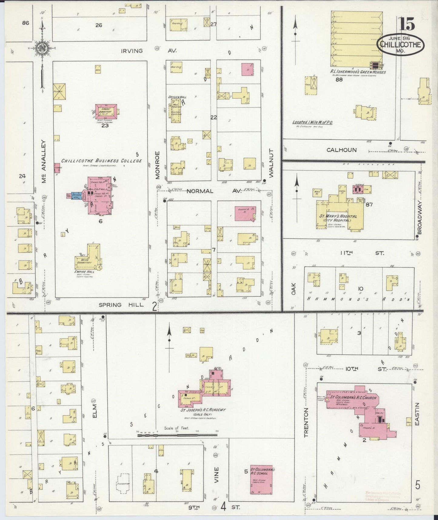 Sanborn Fire Insurance Map from Chillicothe, Livingston County, Missouri (1916), Sheet #0015 - Historic Sanborn Fire Insurance Map Print, vintage old map wall art, antique decor, genealogy gift, Missouri Missouri map
