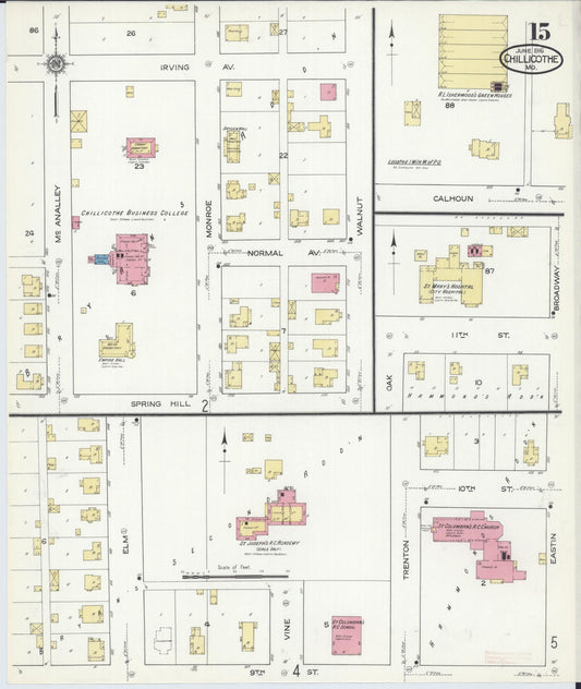 Sanborn Fire Insurance Map from Chillicothe, Livingston County, Missouri (1916), Sheet #0015 - Historic Sanborn Fire Insurance Map Print, vintage old map wall art, antique decor, genealogy gift, Missouri Missouri map