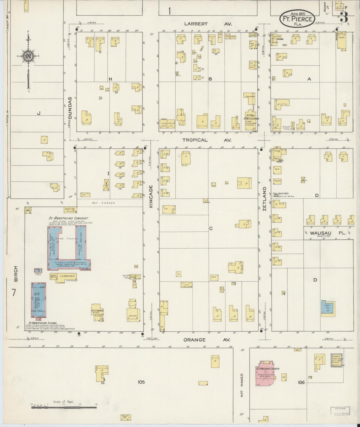 Sanborn Fire Insurance Map from Fort Pierce, St Lucie County, Florida (1915), Sheet #0003 - Complete Map Set gallery image, historic Sanborn map, vintage wall art, Florida Florida
