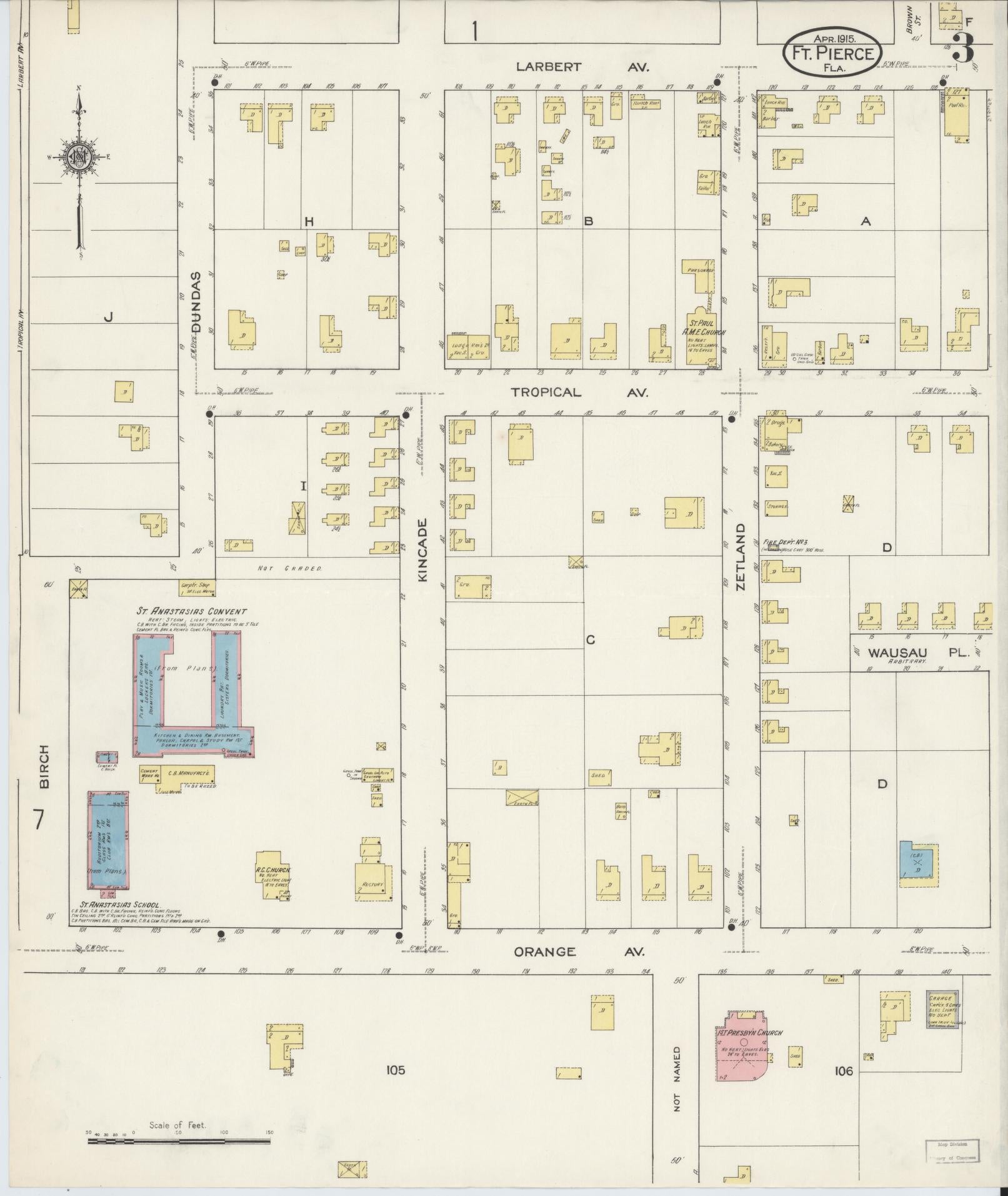 Sanborn Fire Insurance Map from Fort Pierce, St Lucie County, Florida (1915), Sheet #0003 - Complete Map Set gallery image, historic Sanborn map, vintage wall art, Florida Florida