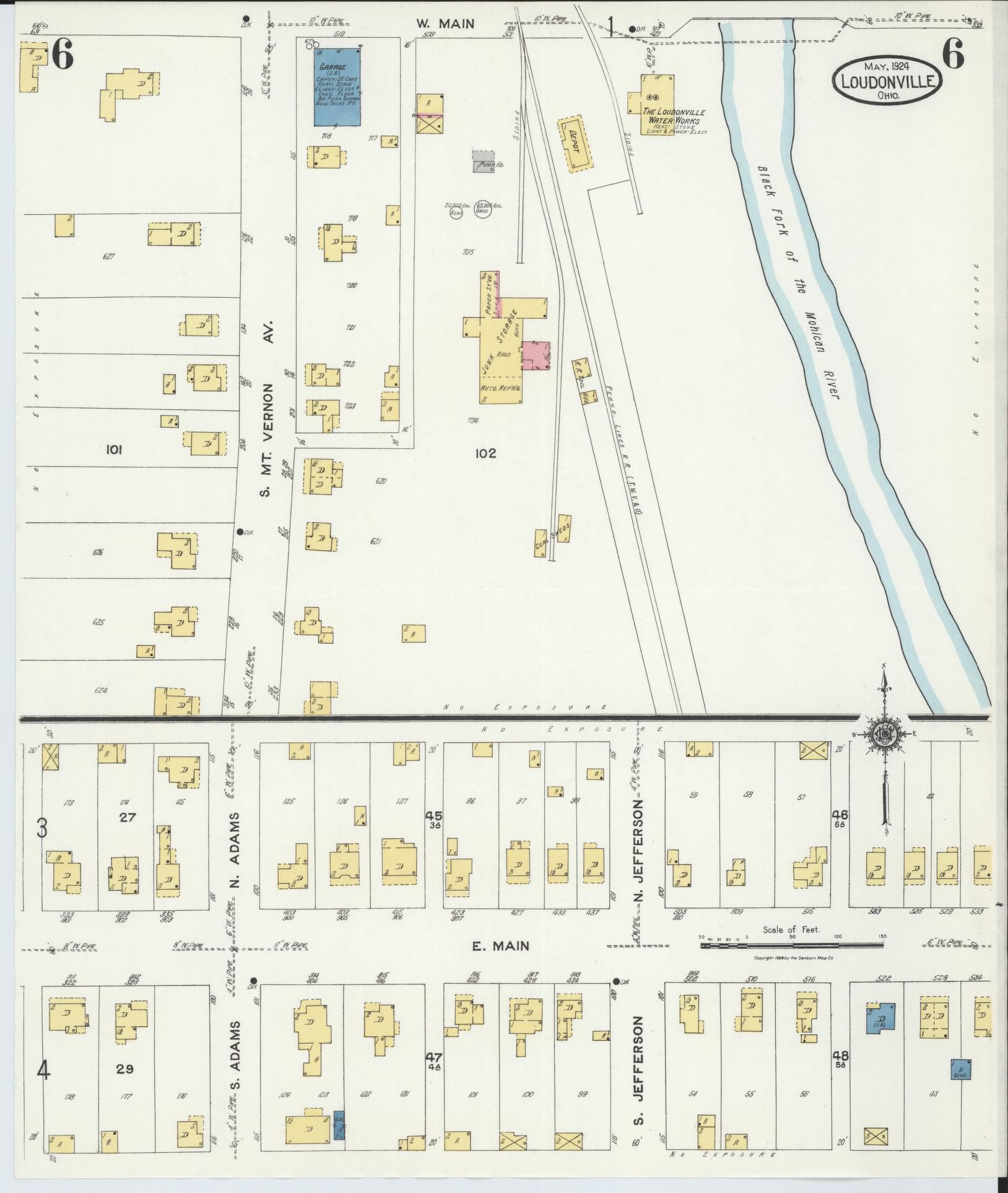 Sanborn Fire Insurance Map from Loudonville, Ashland County, Ohio (1924), Sheet #0006 - Historic Sanborn Fire Insurance Map Print, vintage old map wall art, antique decor, genealogy gift, Ohio Ohio map