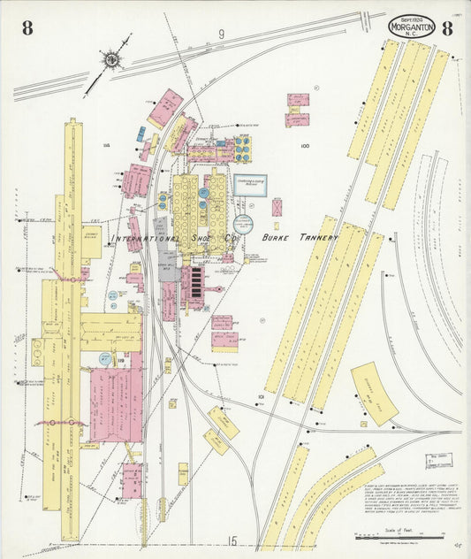 Sanborn Fire Insurance Map from Morganton, Burke County, North Carolina (1924), Sheet #0008 - Historic Sanborn Fire Insurance Map Print, vintage old map wall art, antique decor, genealogy gift, North Carolina North Carolina map