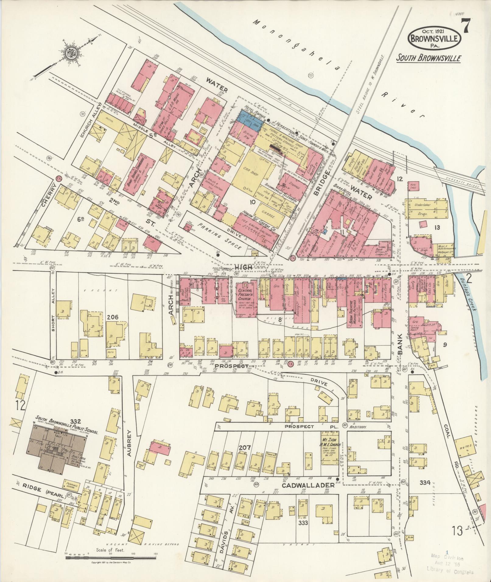 Sanborn Fire Insurance Map from Brownsville, Fayette County, Pennsylvania (1921), Sheet #0007 - Historic Sanborn Fire Insurance Map Print, vintage old map wall art, antique decor, genealogy gift, Pennsylvania Pennsylvania map
