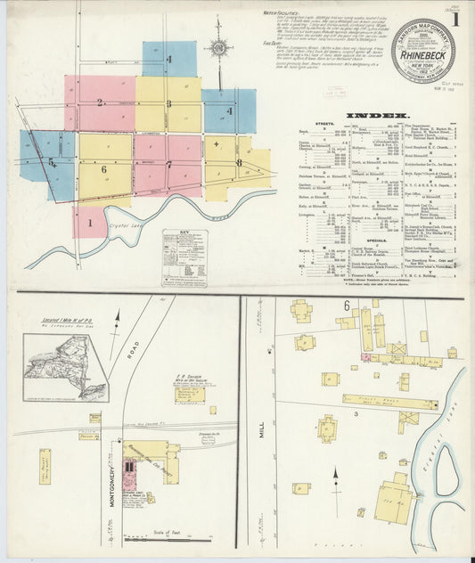 Sanborn Fire Insurance Map from Rhinebeck, Dutchess County, New York (1912), Sheet #0001 - Historic Sanborn Fire Insurance Map Print, vintage old map wall art, antique decor, genealogy gift, New York New York map