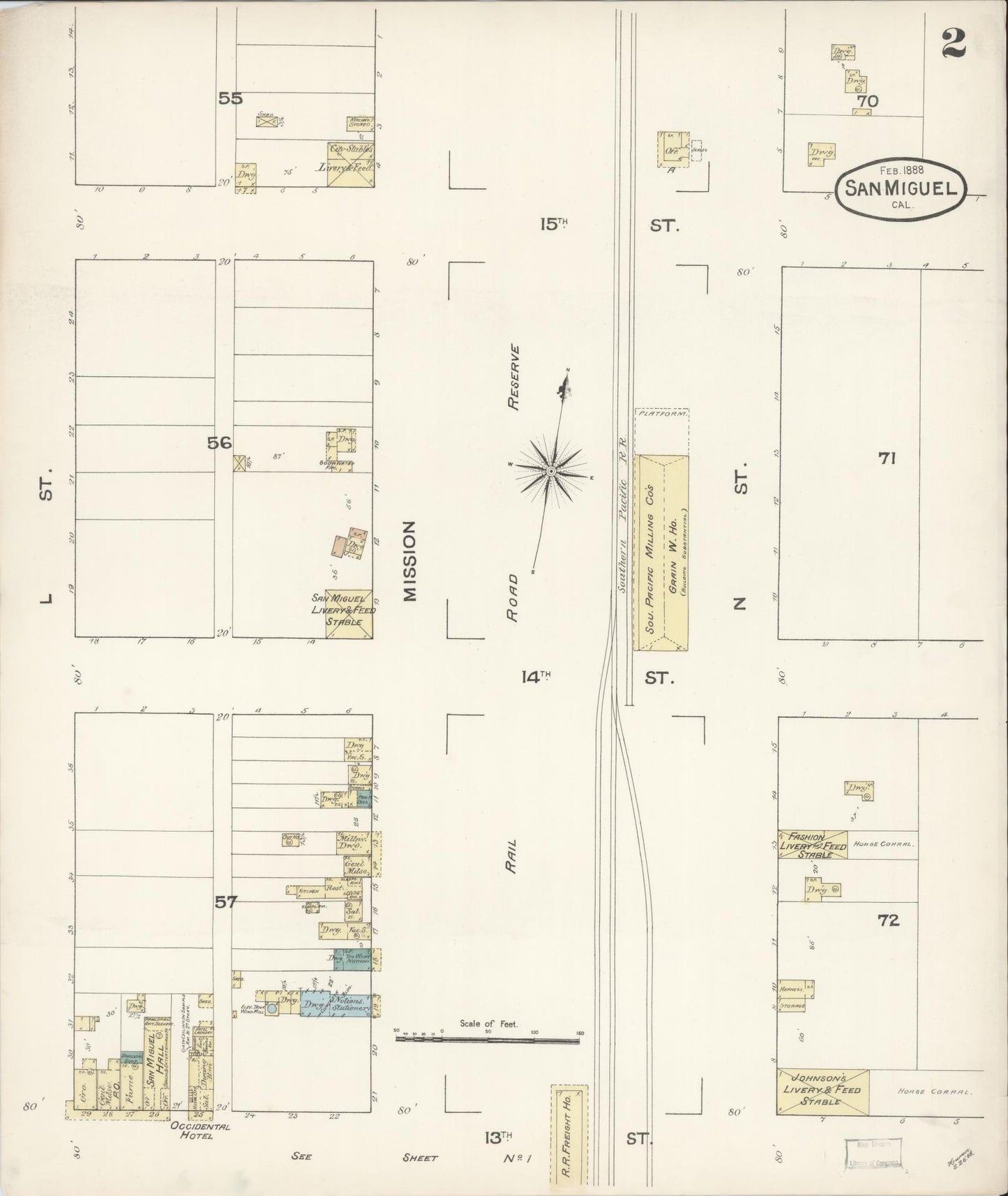 Sanborn Fire Insurance Map from San Miguel, San Luis Obispo County, California (1888), Sheet #0002 - Complete Map Set gallery image, historic Sanborn map, vintage wall art, California California