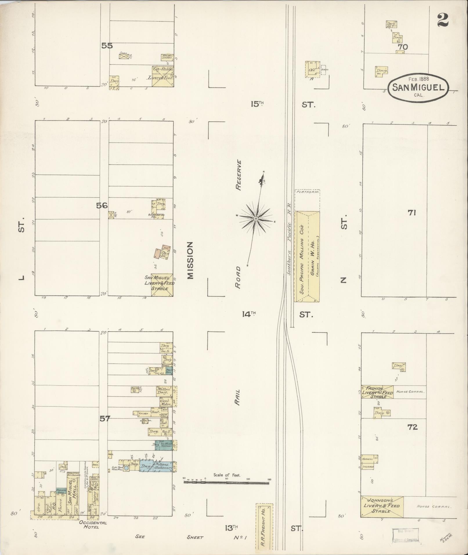 Sanborn Fire Insurance Map from San Miguel, San Luis Obispo County, California (1888), Sheet #0002 - Complete Map Set gallery image, historic Sanborn map, vintage wall art, California California