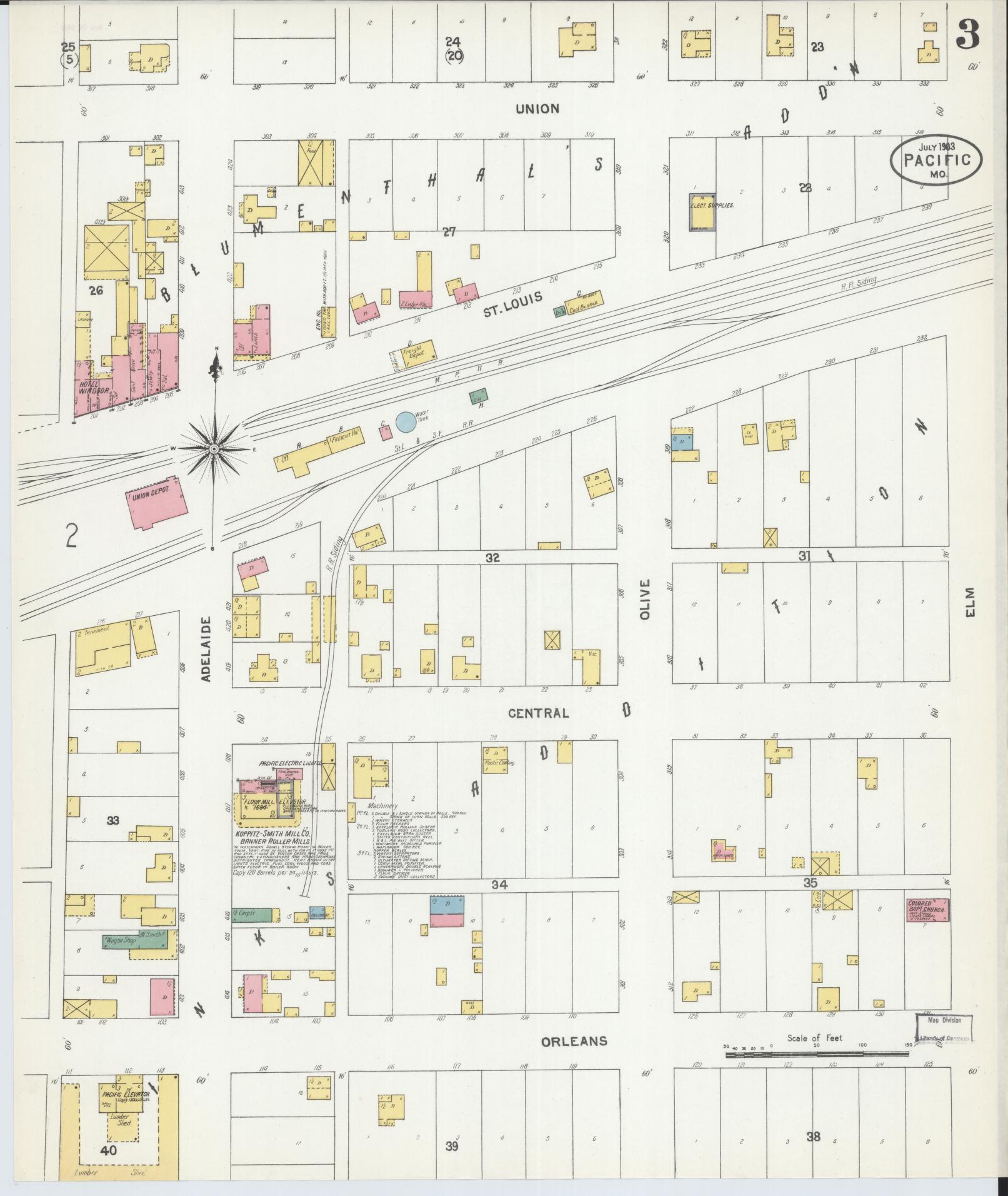 Sanborn Fire Insurance Map from Pacific, Franklin County, Missouri (1903), Sheet #0003 - Historic Sanborn Fire Insurance Map Print, vintage old map wall art, antique decor, genealogy gift, Missouri Missouri map