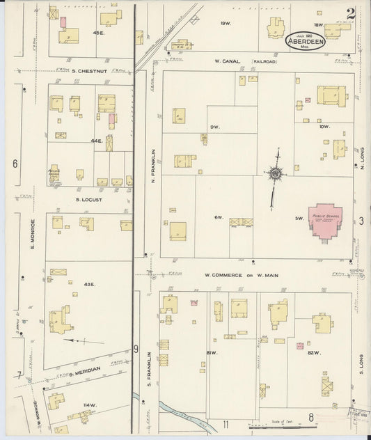 Sanborn Fire Insurance Map from Aberdeen, Monroe County, Mississippi (1910), Sheet #0002 - Historic Sanborn Fire Insurance Map Print, vintage old map wall art, antique decor, genealogy gift, Mississippi Mississippi map