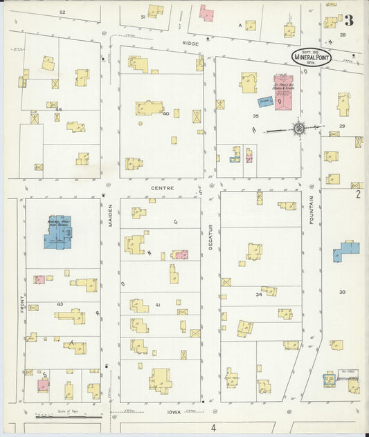 Sanborn Fire Insurance Map from Mineral Point, Iowa County, Wisconsin (1915), Sheet #0003 - Historic Sanborn Fire Insurance Map Print, vintage old map wall art, antique decor, genealogy gift, Wisconsin Wisconsin map