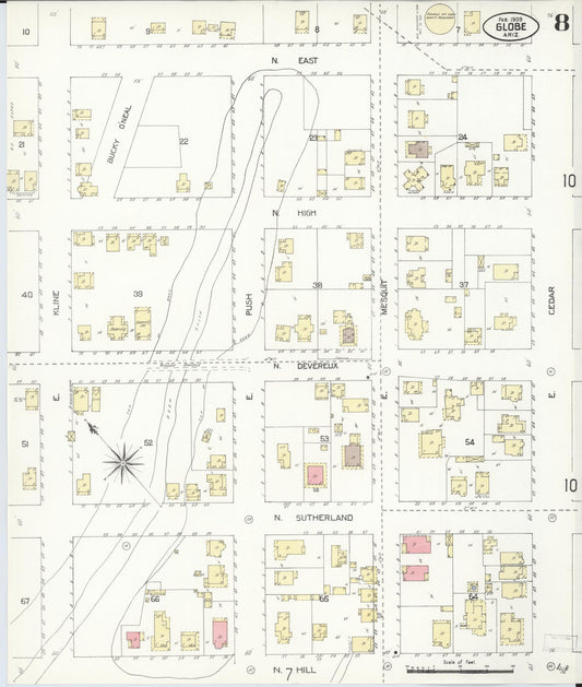 Sanborn Fire Insurance Map from Globe, Gila County, Arizona (1909), Sheet #0008 - Historic Sanborn Fire Insurance Map Print, vintage old map wall art, antique decor, genealogy gift, Arizona Arizona map