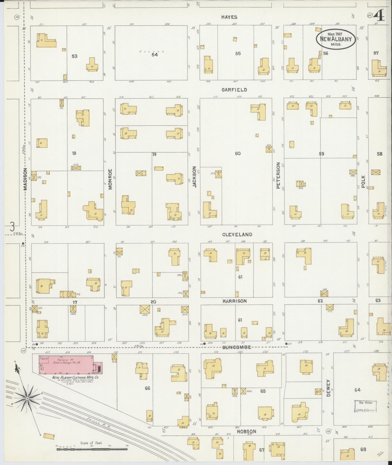 Sanborn Fire Insurance Map from New Albany, Union County, Mississippi (1907), Sheet #0004 - Complete Map Set gallery image, historic Sanborn map, vintage wall art, Mississippi Mississippi